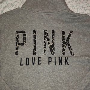 VS PINK quarter zip grey/cheetah print